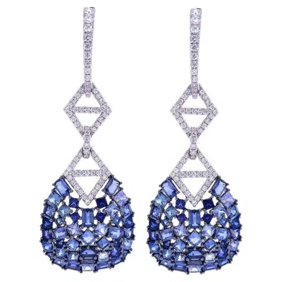 Pre-owned Ruchi New York Ruchi Mixed Shape Blue Sapphire And Diamond White Gold Chandelier Earrings
