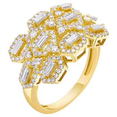 Pre-owned Ruchi New York Ruchi Mixed-cut Diamond Yellow Gold Honeycomb Cocktail Ring
