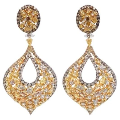 Pre-owned Ruchi New York Ruchi Mixed-shape Fancy Yellow And Brown Diamond White Gold Chandelier Earrings