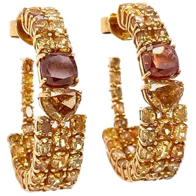 Pre-owned Ruchi New York Ruchi Mixed-shape Fancy Yellow Diamond Yellow Gold Hoop Earrings