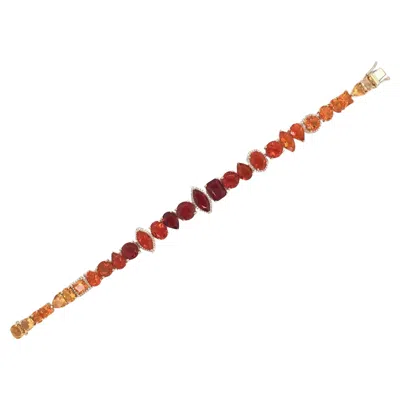 Pre-owned Ruchi New York Ruchi Mixed-shape Fire Opal With Diamond Yellow Gold Link Bracelet