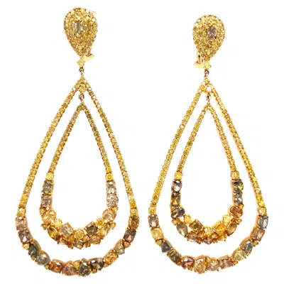 Pre-owned Ruchi New York Ruchi Multi-colored Fancy Diamond Yellow Gold Chandelier Earrings