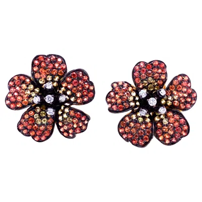 Pre-owned Ruchi New York Ruchi Multi-colored Sapphire And Diamond Yellow Gold Flower Stud Earrings