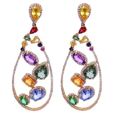 Pre-owned Ruchi New York Ruchi Multi-colored Sapphire And Diamonds Yellow Gold Drop Earrings