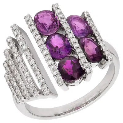 Pre-owned Ruchi New York Ruchi Multi-row Purple Sapphire & Diamond White Gold Ring