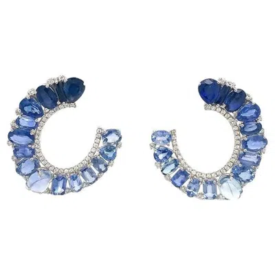 Pre-owned Ruchi New York Ruchi Ombré Blue Sapphire And Diamond Diamond C-shape Clip-on Earrings