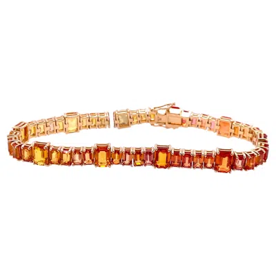 Pre-owned Ruchi New York Ruchi Ombré Yellow And Orange Sapphire Yellow Gold Tennis Link Bracelet