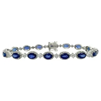 Pre-owned Ruchi New York Ruchi Oval Blue Sapphire And Brilliant Diamond White Gold Bracelet
