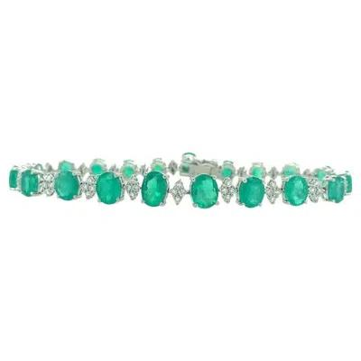 Pre-owned Ruchi New York Ruchi Oval Colombian Emerald And Brilliant Diamond White Gold Bracelet