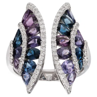 Pre-owned Ruchi New York Ruchi Oval Multi-color Sapphires & Diamond White Gold Ring