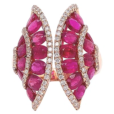 Pre-owned Ruchi New York Ruchi Oval Ruby & Brilliant Diamond Trim Rose Gold Cocktail Ring In Red
