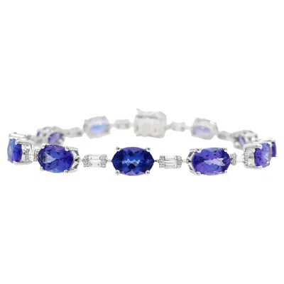Pre-owned Ruchi New York Ruchi Oval Tanzanite And Baguette Diamond White Gold Knife-edge Bracelet