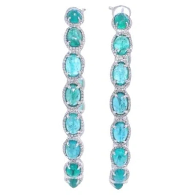 Pre-owned Ruchi New York Ruchi Oval-cut Emerald With Pavé Diamond White Gold Hoop Earrings