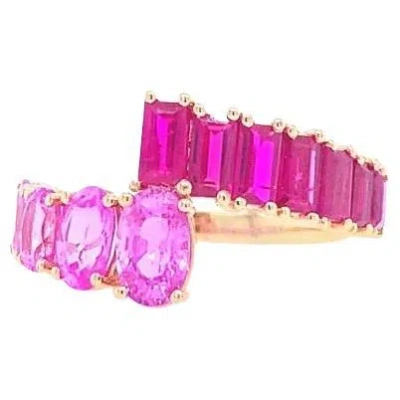 Pre-owned Ruchi New York Ruchi Oval-shape Pink Sapphire And Baguette Ruby Rose Gold Bypass Ring In Red