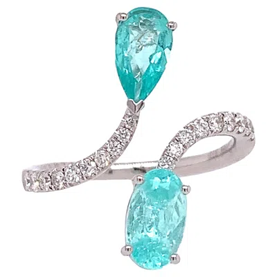 Pre-owned Ruchi New York Ruchi Paraiba & Diamond Accent White Gold Bypass Ring
