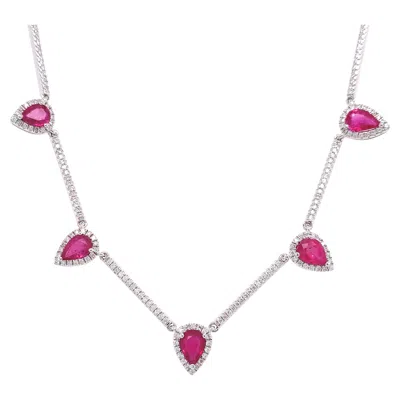 Pre-owned Ruchi New York Ruchi Pear-cut Ruby With Brilliant Diamonds White Gold Link Necklace