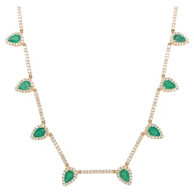 Pre-owned Ruchi New York Ruchi Pear-shape Emerald With Brilliant Diamonds Yellow Gold Link Necklace