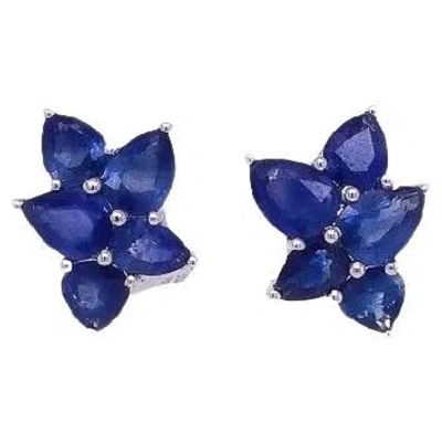Pre-owned Ruchi New York Ruchi Pear-shaped Blue Sapphire Leaf White Gold Stud Earrings
