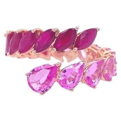 Pre-owned Ruchi New York Ruchi Pear-shaped Ruby & Pink Sapphire Rose Gold Bypass Ring In Red