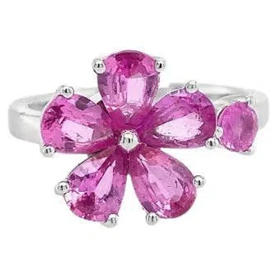 Pre-owned Ruchi New York Ruchi Pink Sapphire Flower White Gold Spinner Open-shank Ring