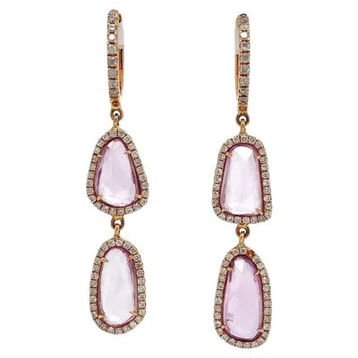 Pre-owned Ruchi New York Ruchi Pink Sapphire Slice With Pavé Diamond Rose Gold Drop Earrings In Red