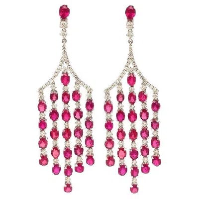 Pre-owned Ruchi New York Ruchi Ruby & Diamond White Gold Chandelier Dangle Earrings