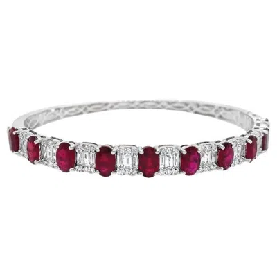 Pre-owned Ruchi New York Ruchi Ruby And Emerald Illusion Diamond White Gold Clasp Bangle