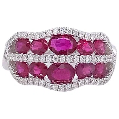 Pre-owned Ruchi New York Ruchi Ruby & Pavé Diamond White Gold Twist Shank Ring