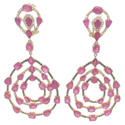 Pre-owned Ruchi New York Ruchi Ruby, Pavé Black Diamond & Diamond Yellow Gold Dangle Earrings