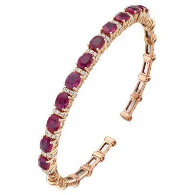 Pre-owned Ruchi New York Ruchi Ruby With Brilliant Diamond Rose Gold Open Bangle In Red