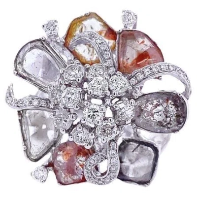 Pre-owned Ruchi New York Ruchi Slice And Brilliant-cut Diamond White Gold Flower Cocktail Ring