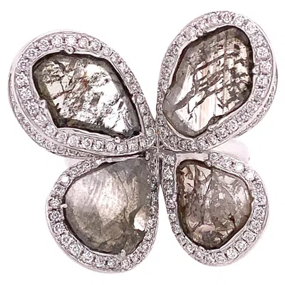Pre-owned Ruchi New York Ruchi Sliced Diamond & Brilliant Diamond White Gold Butterfly Cocktail Ring