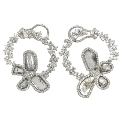 Pre-owned Ruchi New York Ruchi Sliced Diamond & Brilliant Diamond White Gold Butterfly Hoop Earrings
