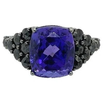 Pre-owned Ruchi New York Ruchi Tanzanite & Black Diamond Black Rhodium Gold Ring