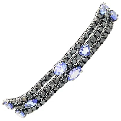 Pre-owned Ruchi New York Ruchi Tanzanite And Black Diamond Black Rhodium Three-row Bracelet