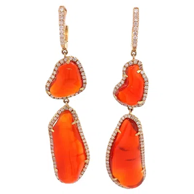 Pre-owned Ruchi New York Ruchi Tumble-finish Fire Opal And Diamond Yellow Gold Hinged-back Drop Earrings