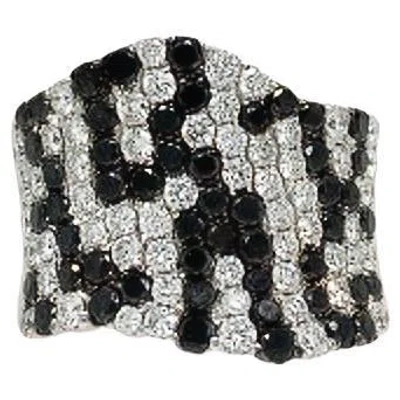 Pre-owned Ruchi New York Ruchi White & Black Pavé Diamond White Gold Curvy Ring