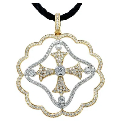 Pre-owned Ruchi New York Ruchi White Diamond Two-tone Gold Cross Pendant Necklace