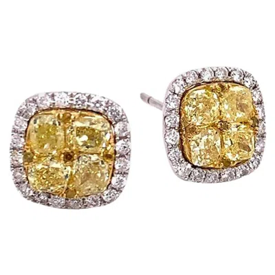 Pre-owned Ruchi New York Ruchi Yellow And White Pavé Diamond White Gold Stud Earrings