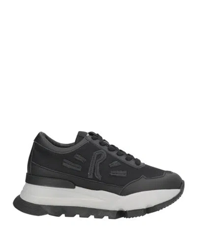 Rucoline Woman Sneakers Black Size 8 Leather, Textile Fibers