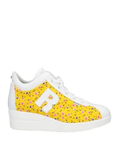 Rucoline Woman Sneakers Yellow Size 7 Calfskin, Cotton, Polyamide