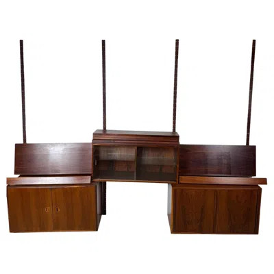 Pre-owned Rud Thygesen And Johnny Sorensen Rosewood Hg Systemi Three-bay Modular Wall Unit, Denmark 1960s By Rud Thygesen In Brown