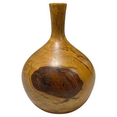Pre-owned Rude Osolnik Signed Mid-century Modern Spalted Wood Turned Vessel Bud Weed Vase In Brown