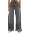 Rüdes Denim High Rise Adeline Cuffed Jeans In Laguna Grey In Gray