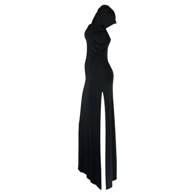 Pre-owned Rudi Gernreich 1970s  Black Single Shoulder High Slit Bodycon Column Stretch Gown