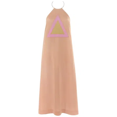Pre-owned Rudi Gernreich C.1970 Pink Yellow Triangle Knit Choker Necklace Halter Top Dress