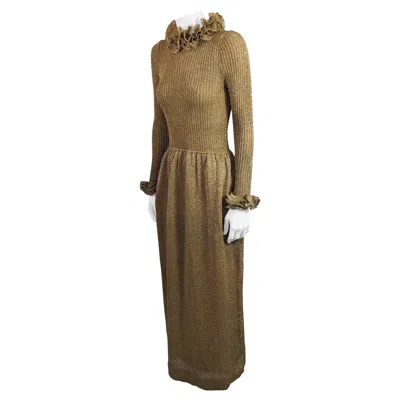 Pre-owned Rudi Gernreich Lurex Lame Ruffle Trimmed Gown In Brown