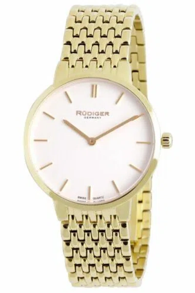 Pre-owned Rudiger Men's R2400-02-001b Kassel White Dial Gold Ip Stainless Steel Wristwatch
