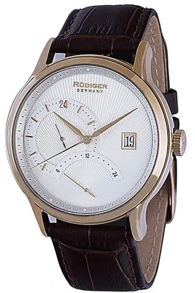 Pre-owned Rudiger Men's R2700-09-001 Aachen Gold Ip Steel Brown Leather Date Wristwatch