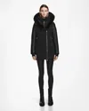 Rudsak Aurelle Women's Mid-length Fitted Down Parka With Vegan Leather Sleeves In Black